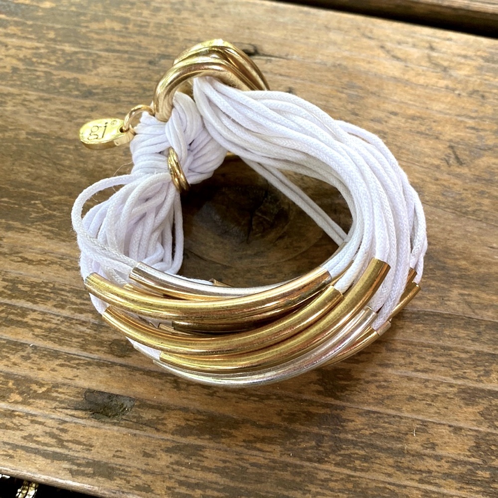 Gillian Julius white multi tube silver & gold bracelet